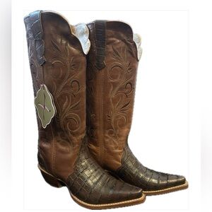 NWT-Twisted X Woman’s Crocodile and Bomber Leather Snip Toe 14” Boot-WRAL004-8B